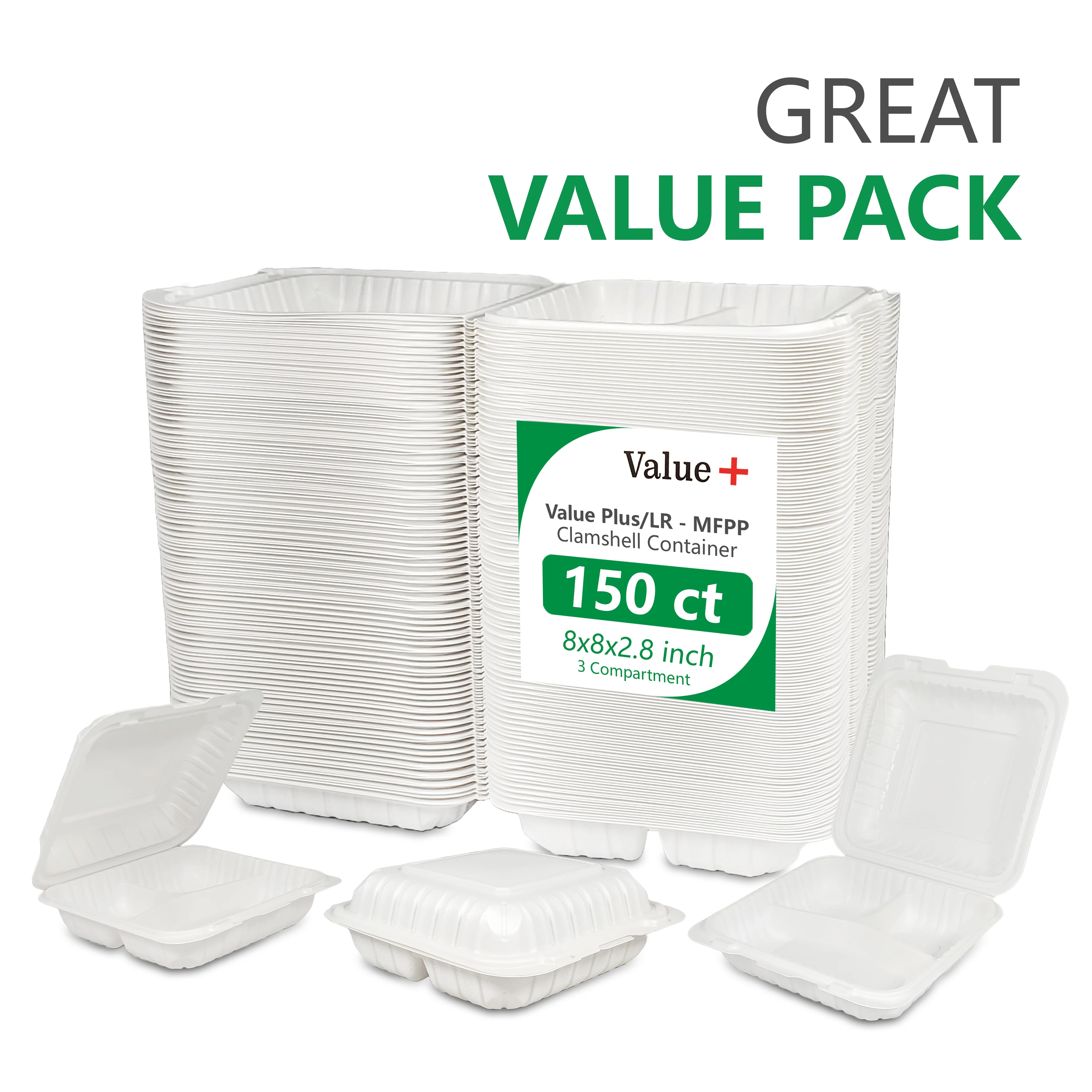 Eco-Craze MFPP Clamshell Container 8x8x2.6" - 3 Compt. White - Image 9