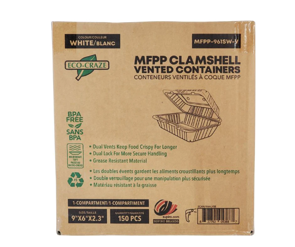 Eco-Craze - MFPP Clamshell Container - 9x6x2.6 - Double Lock - Vented - White - Image 10