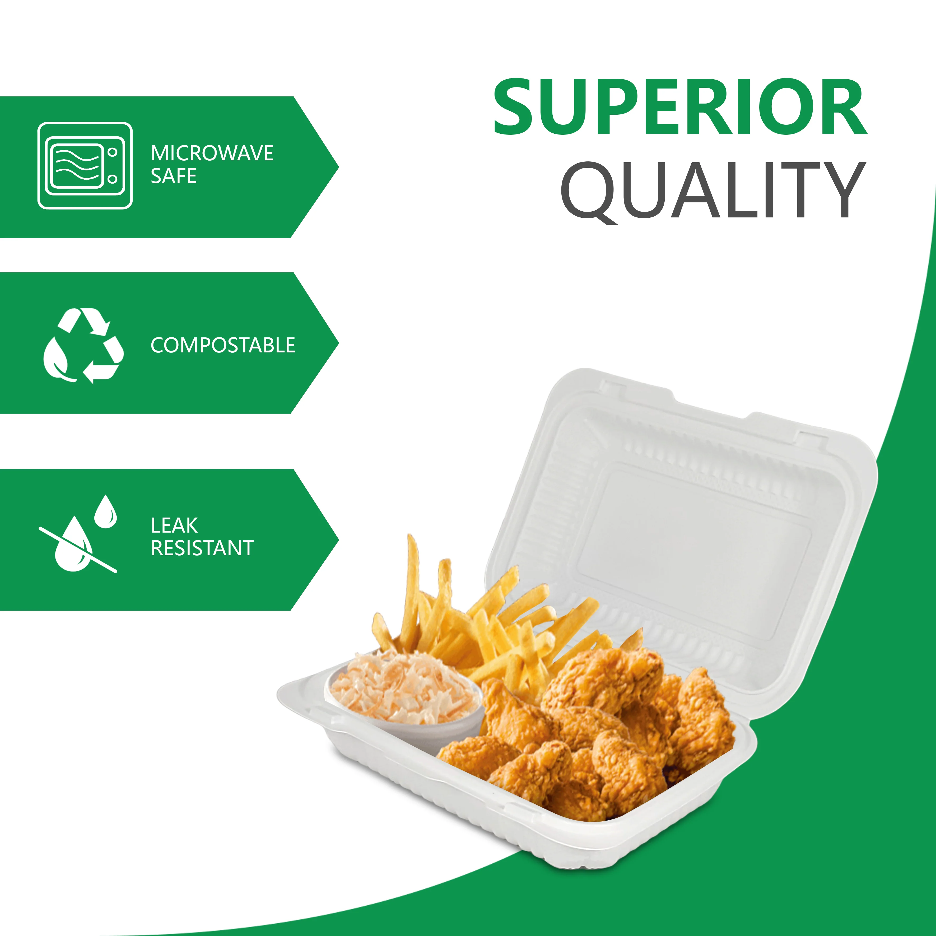 Eco-Craze - MFPP Clamshell Container - 9x6x2.6 - Double Lock - Vented - White - Image 2