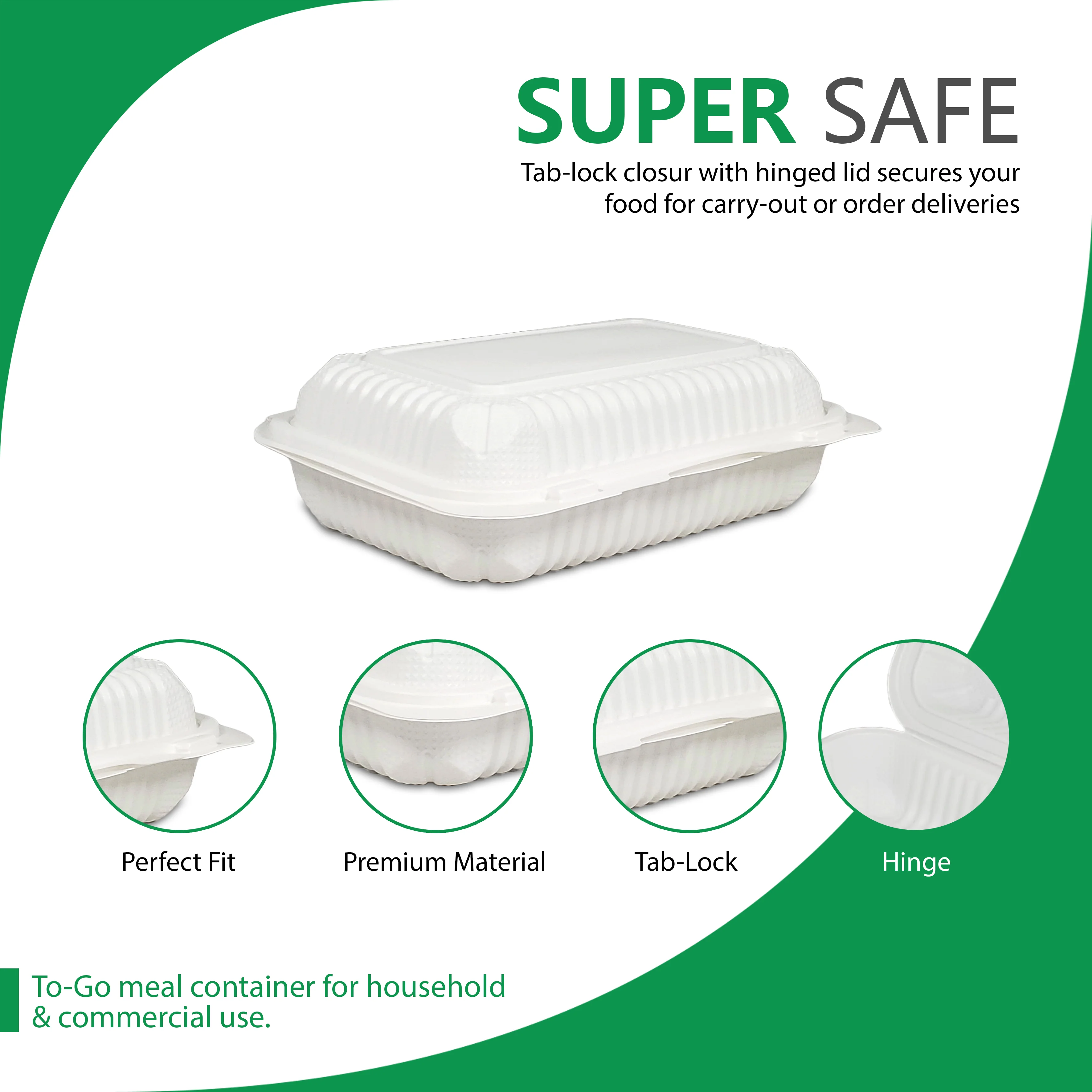 Eco-Craze - MFPP Clamshell Container - 9x6x2.6 - Double Lock - Vented - White - Image 4
