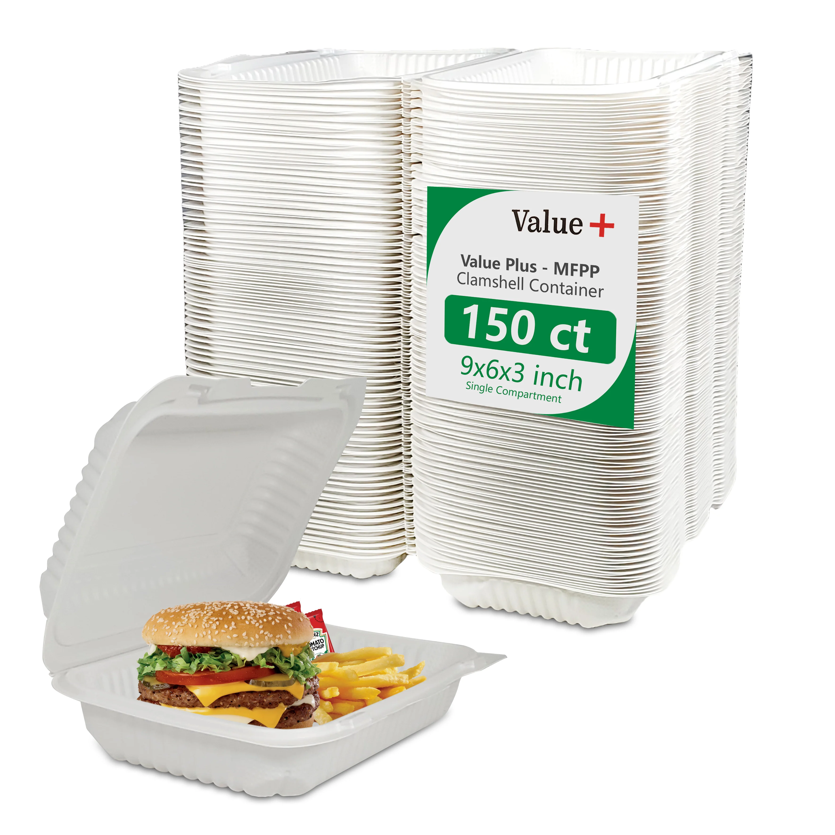 Eco-Craze - MFPP Clamshell Container - 9x6x2.6 - Double Lock - Vented - White - Image 5