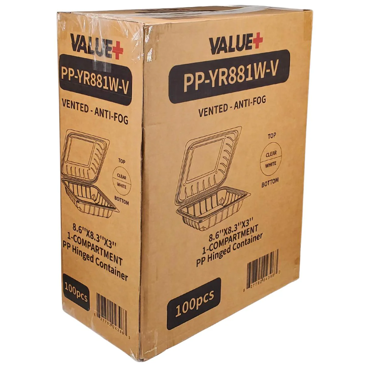 Value+ - YR881W-V - PP Hinged Cont. - 8.6x8.3x3" - White w/Clear Lid - Image 10