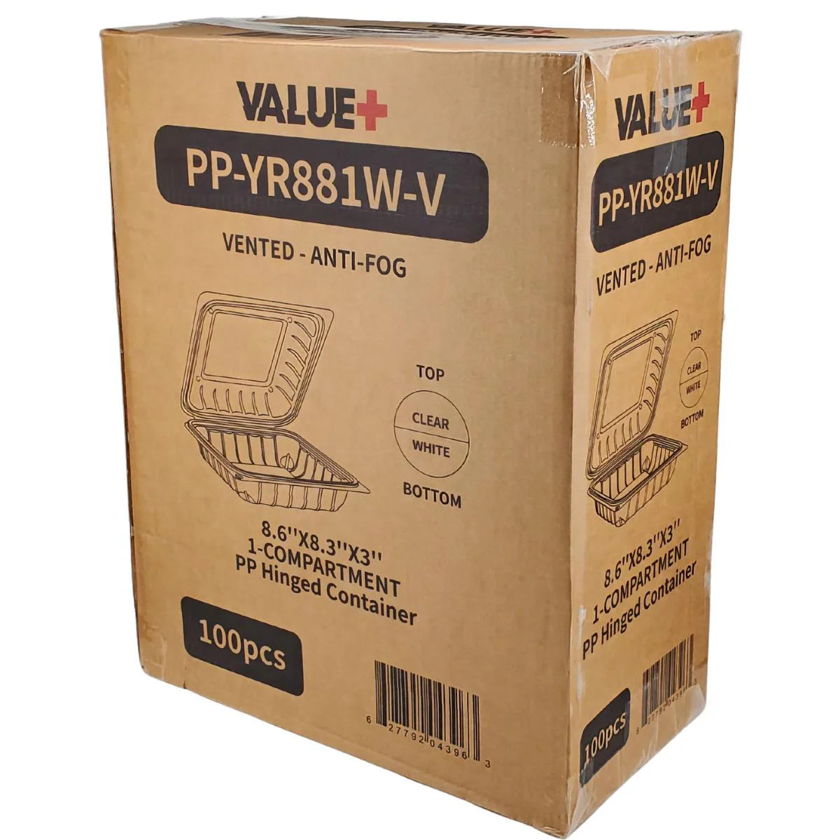 Value+ - YR881W-V - PP Hinged Cont. - 8.6x8.3x3" - White w/Clear Lid - Image 11