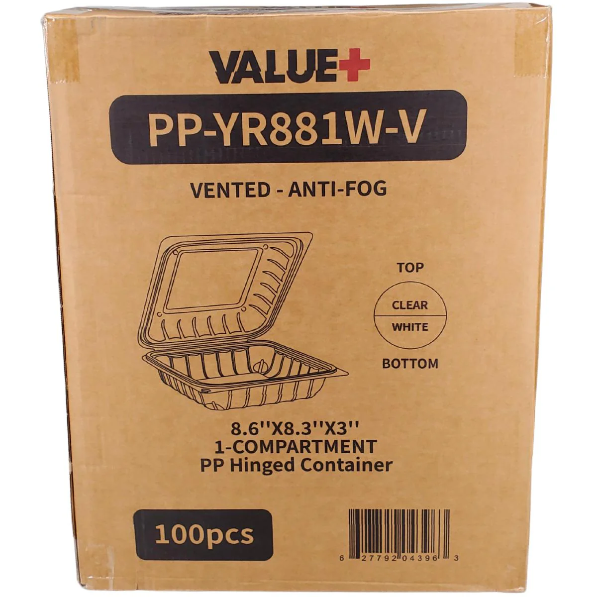 Value+ - YR881W-V - PP Hinged Cont. - 8.6x8.3x3" - White w/Clear Lid - Image 8