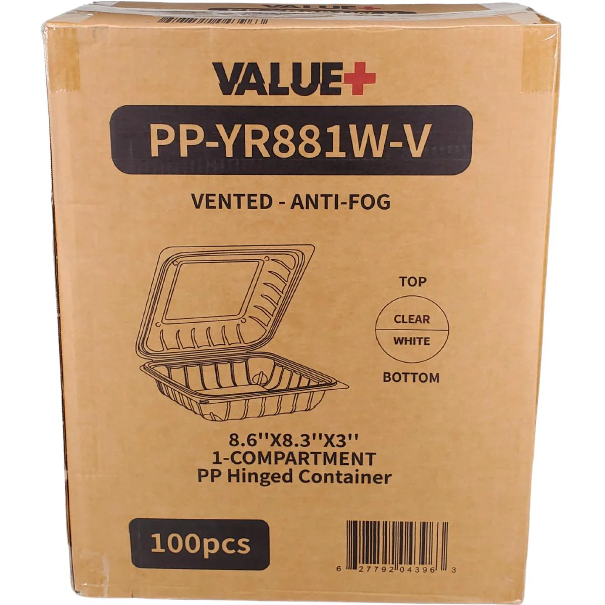 Value+ - YR881W-V - PP Hinged Cont. - 8.6x8.3x3" - White w/Clear Lid - Image 9