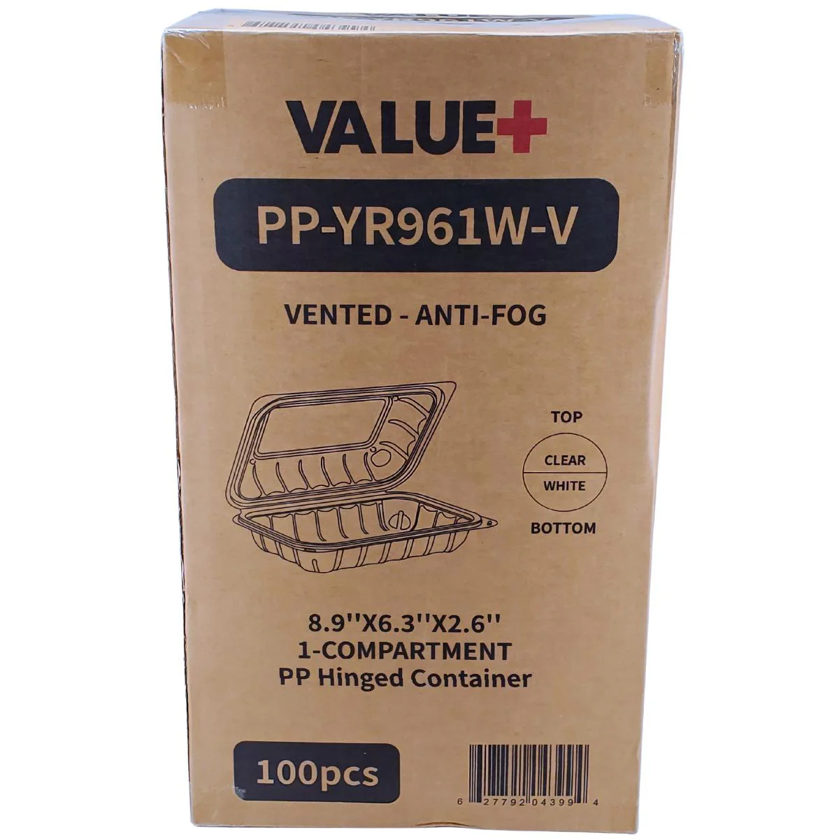 Value+ - YR961W-V - PP Hinged Cont. - 8.9x6.3x2.6" - White w/Clear Lid - Image 10