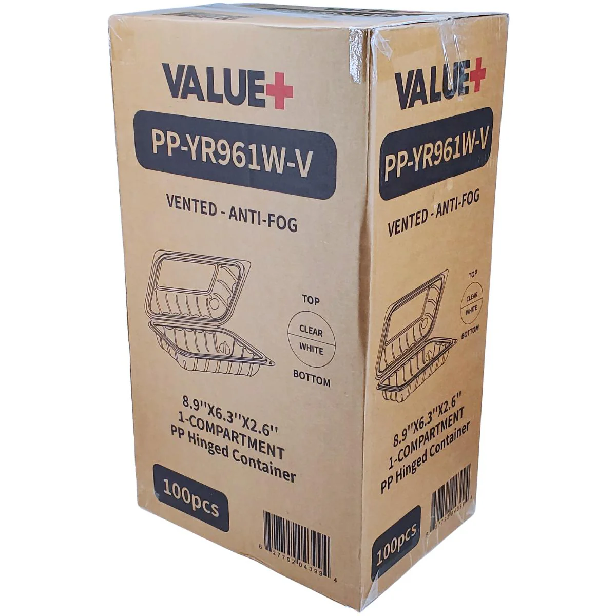 Value+ - YR961W-V - PP Hinged Cont. - 8.9x6.3x2.6" - White w/Clear Lid - Image 7