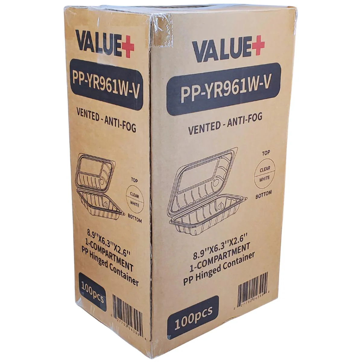 Value+ - YR961W-V - PP Hinged Cont. - 8.9x6.3x2.6" - White w/Clear Lid - Image 8