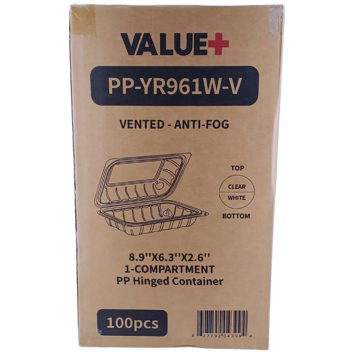 Value+ - YR961W-V - PP Hinged Cont. - 8.9x6.3x2.6" - White w/Clear Lid - Image 9