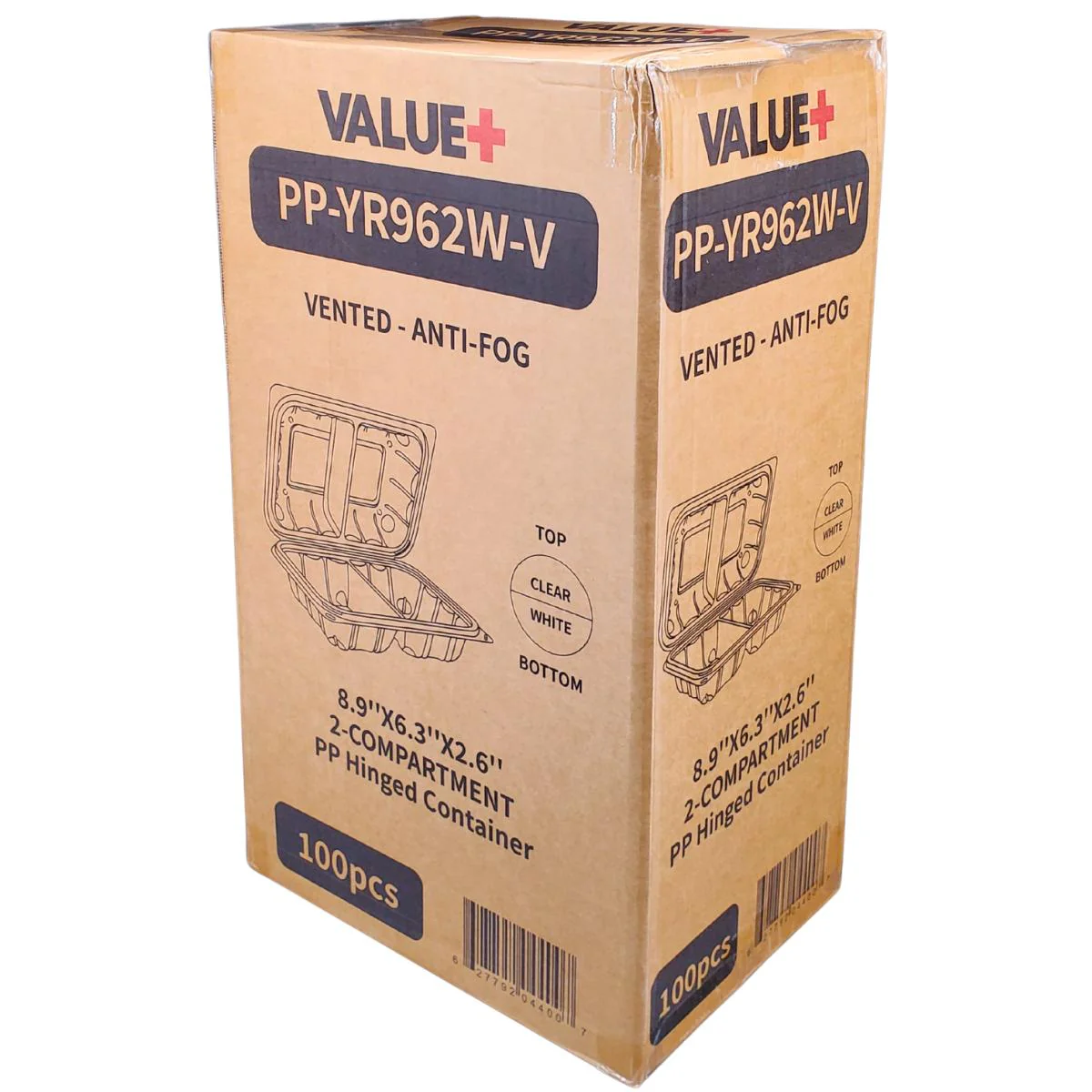 Value+ - YR962W-V - PP Hinged Cont. - 8.9x6.3x2.6"-2Compt. - White w/Clear Lid - Image 10