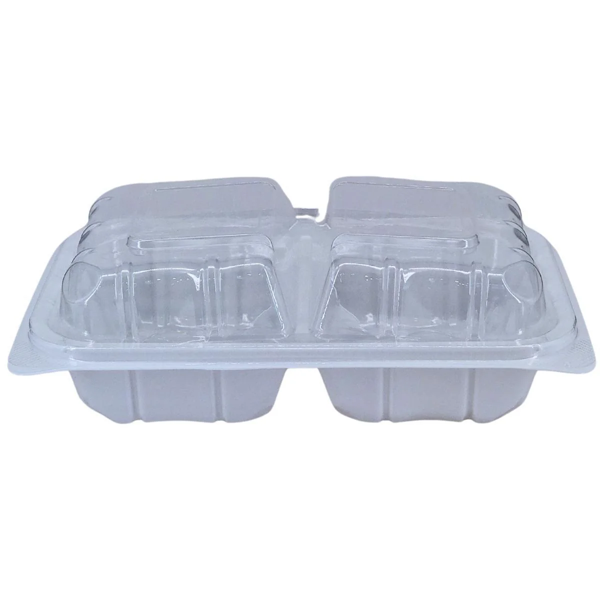Value+ - YR962W-V - PP Hinged Cont. - 8.9x6.3x2.6"-2Compt. - White w/Clear Lid - Image 2