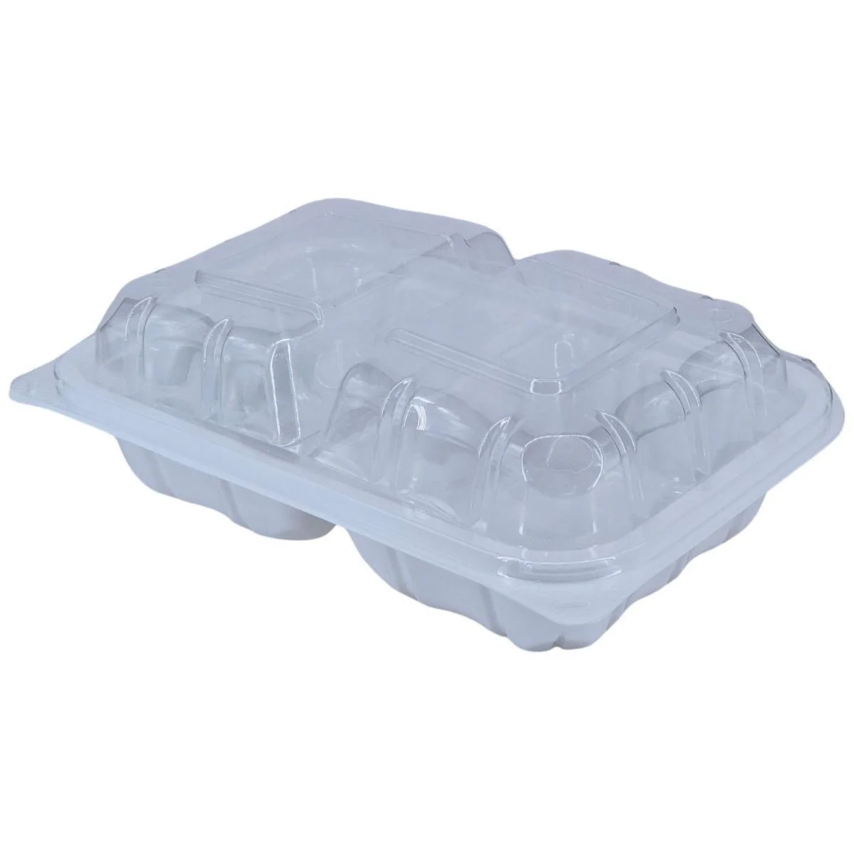 Value+ - YR962W-V - PP Hinged Cont. - 8.9x6.3x2.6"-2Compt. - White w/Clear Lid - Image 3