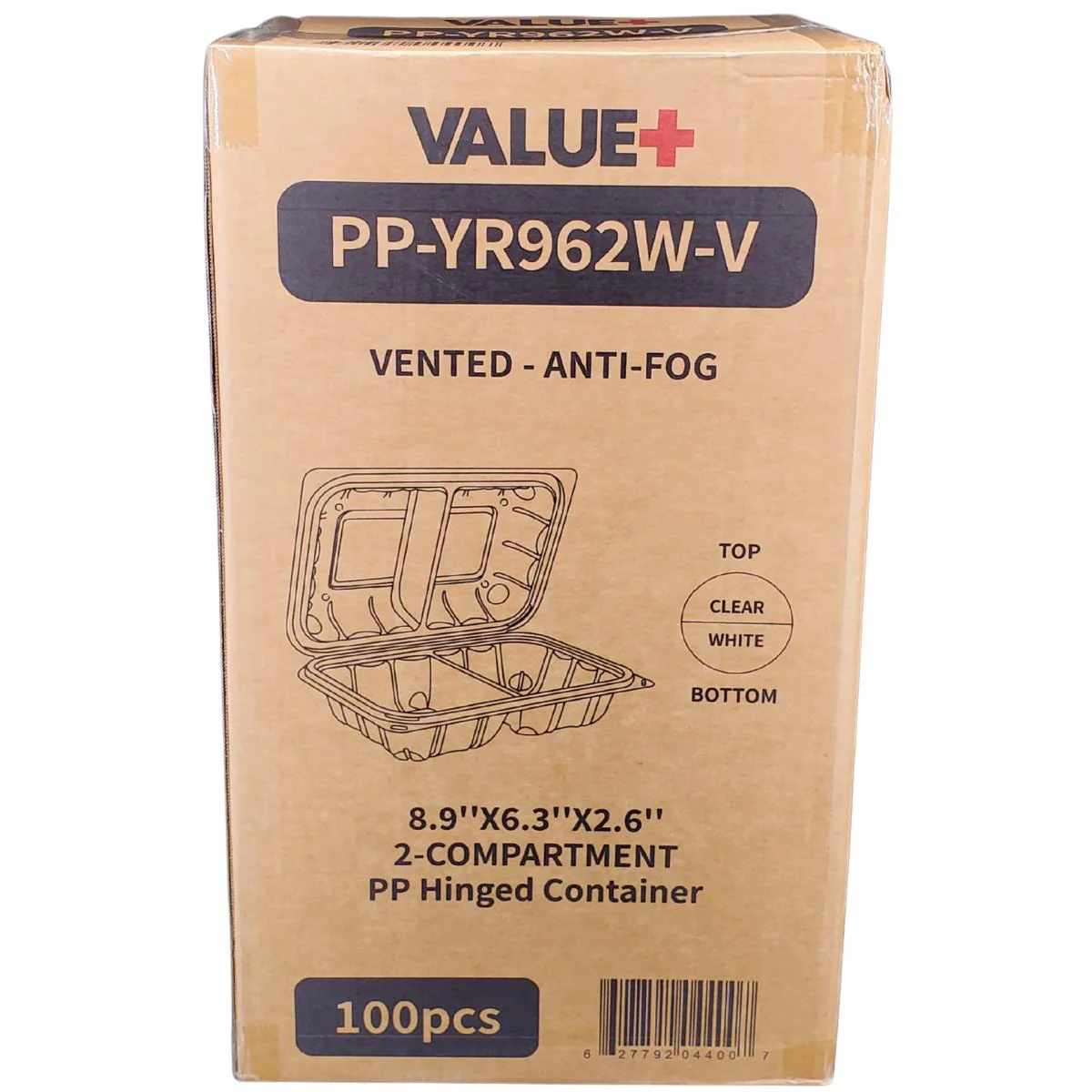 Value+ - YR962W-V - PP Hinged Cont. - 8.9x6.3x2.6"-2Compt. - White w/Clear Lid - Image 8