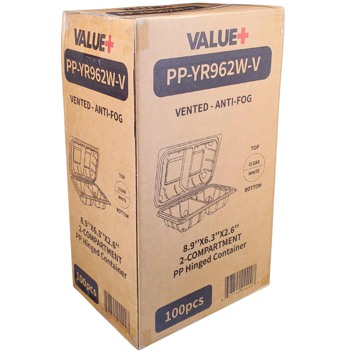Value+ - YR962W-V - PP Hinged Cont. - 8.9x6.3x2.6"-2Compt. - White w/Clear Lid - Image 9