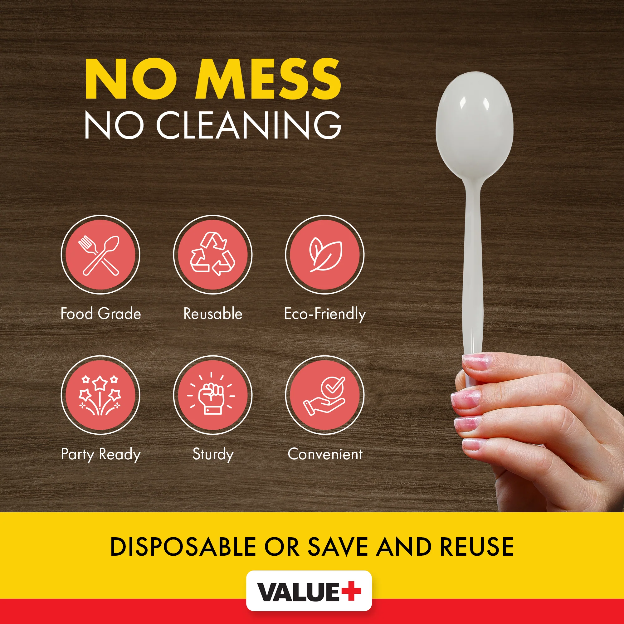 Value+ - Plastic Soup Spoons - White - Bulk - B1004 - Image 7