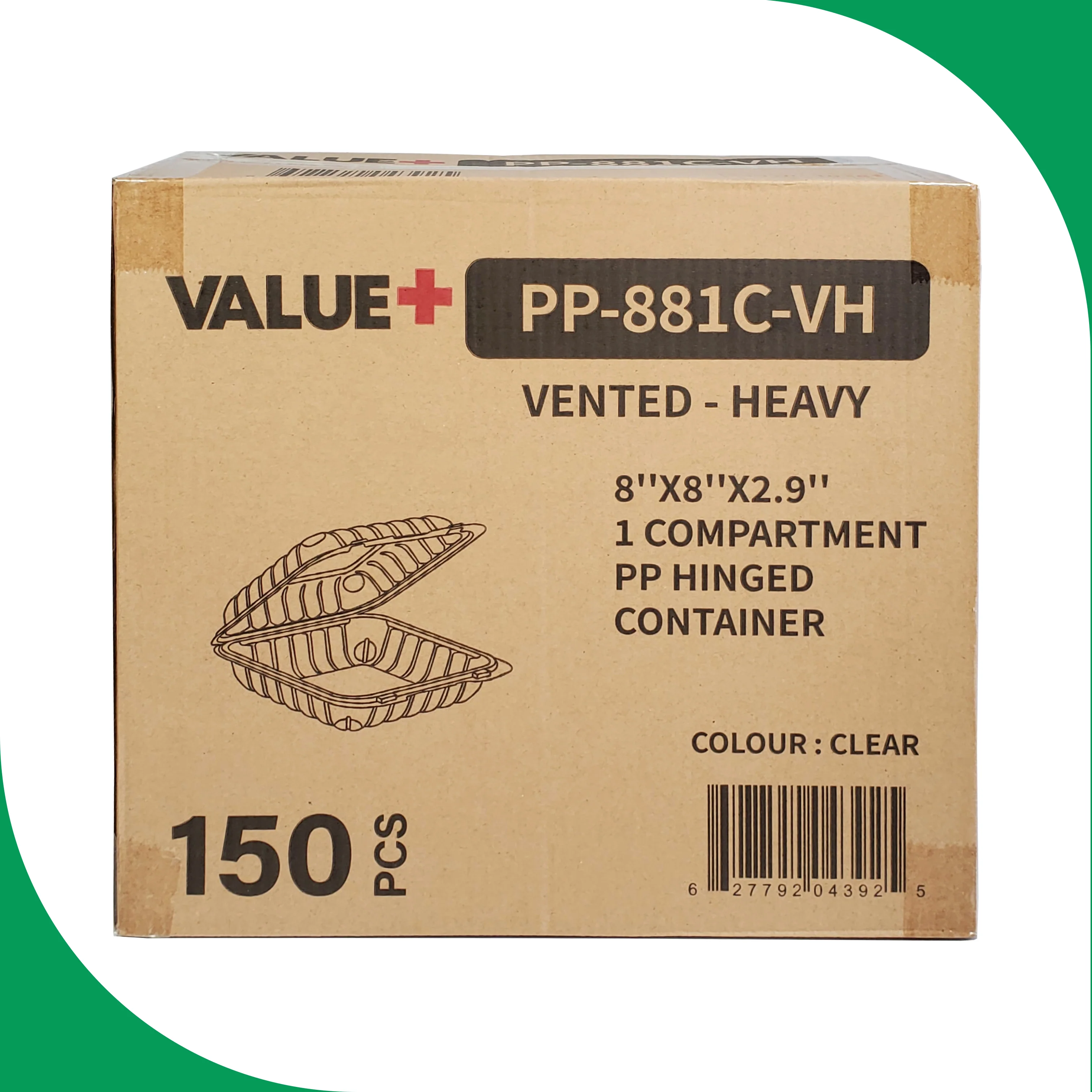 Value+ - PP - Premium Food Container - 8x8x3" - 1 Compt. - Clear - Image 2