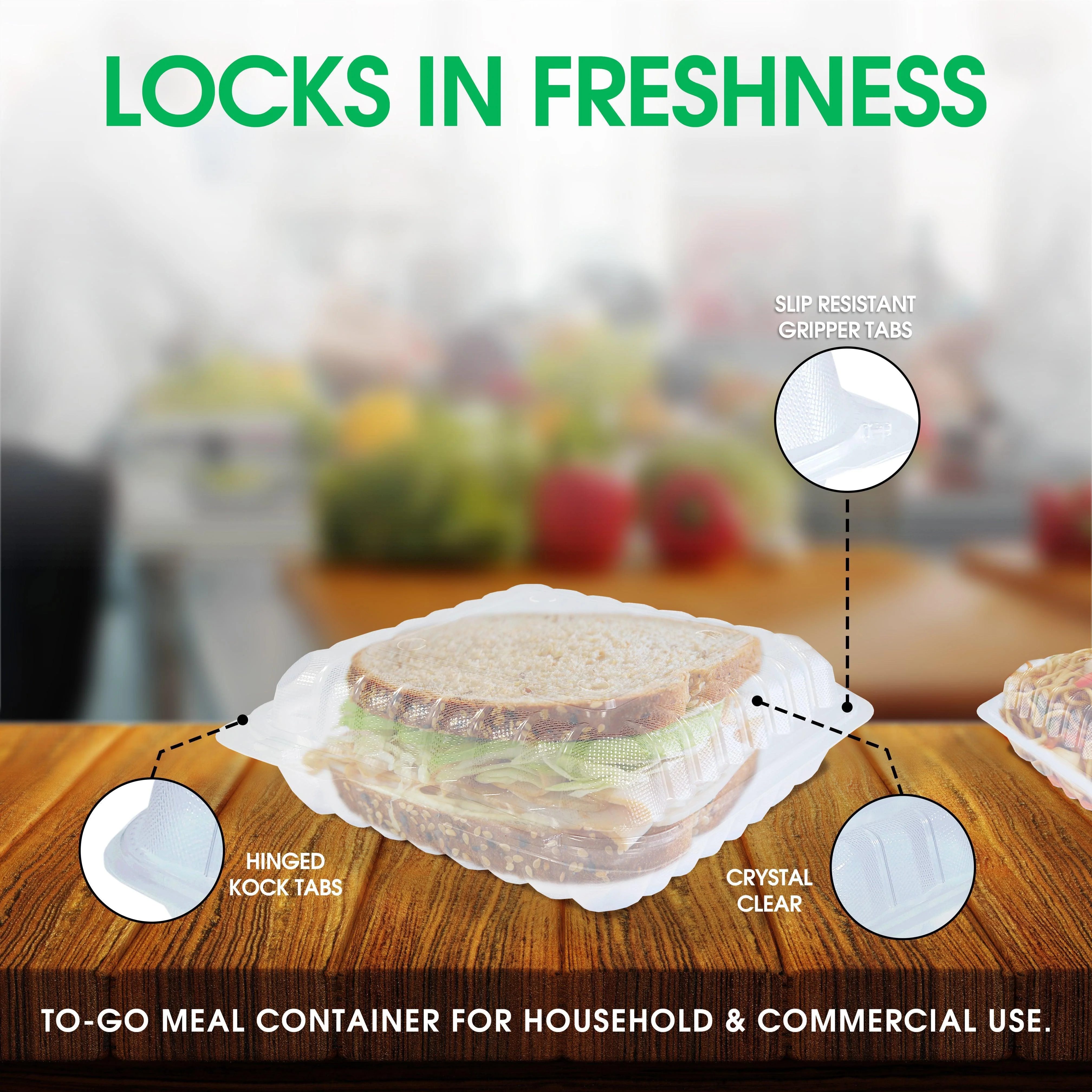 Value+ - PP - Premium Food Container - 8x8x3" - 1 Compt. - Clear - Image 5