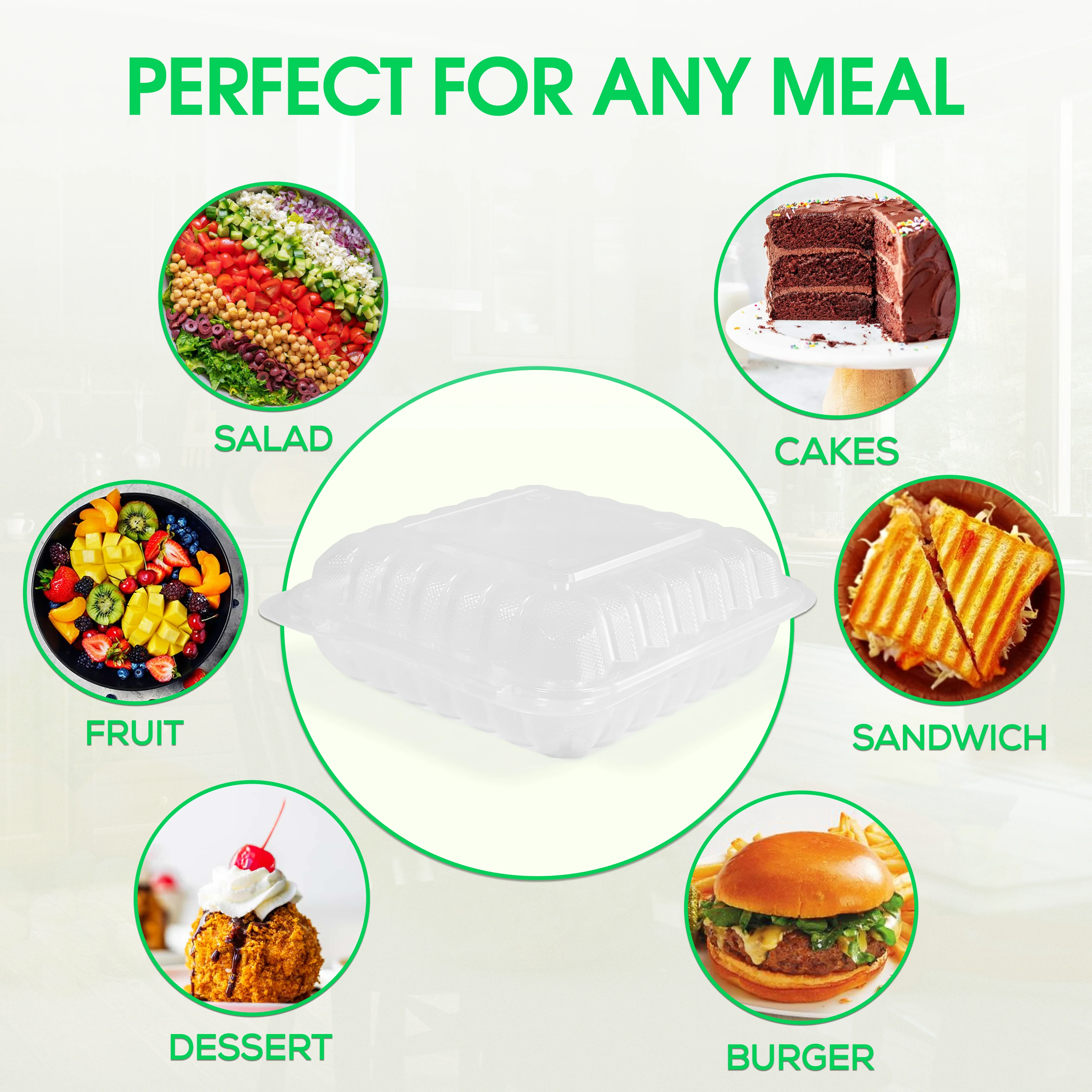 Value+ - PP - Premium Food Container - 8x8x3" - 1 Compt. - Clear - Image 8