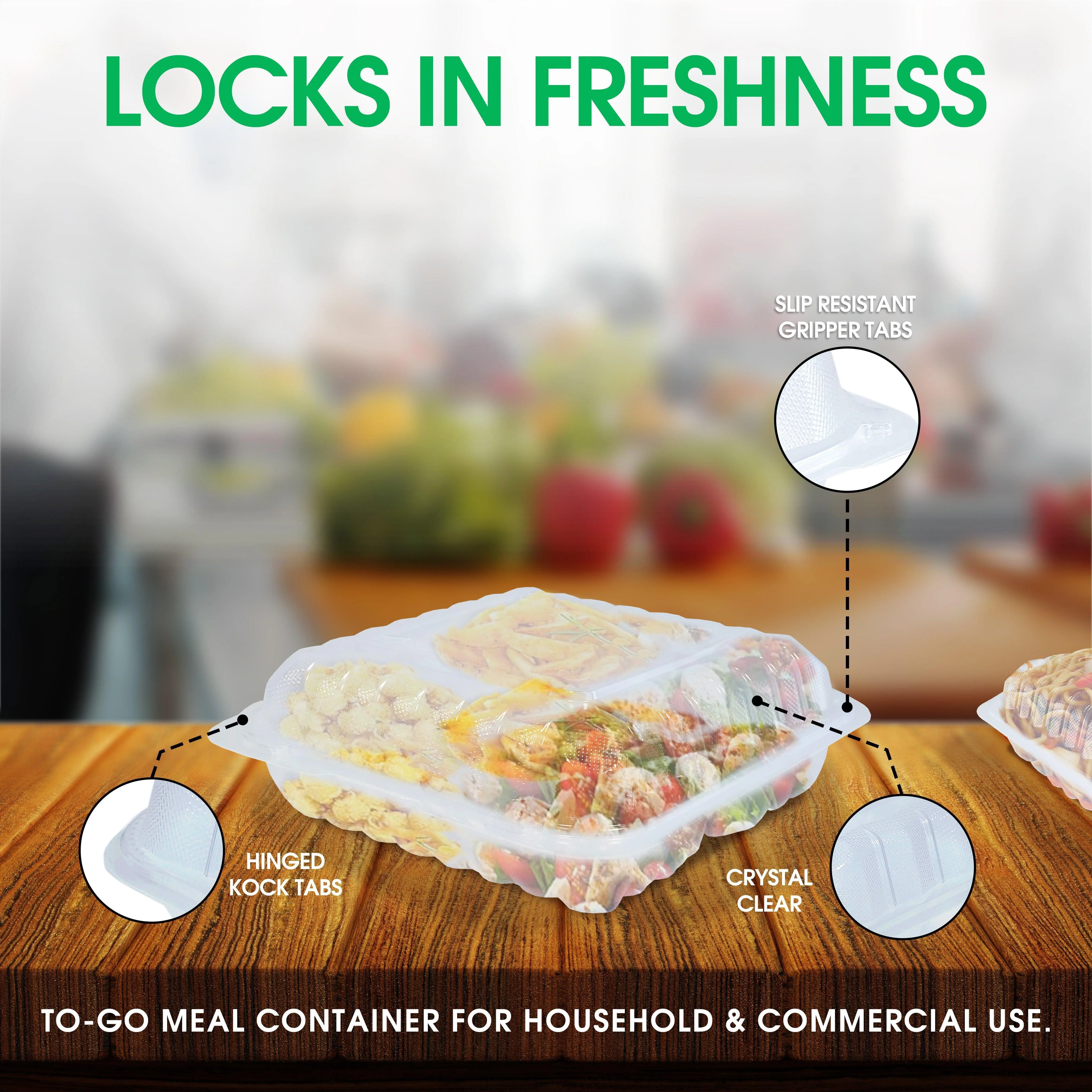 Value+ - PP-883C-VH Premium Food Container 8x8x2.9"  3 Compt. Clear - Image 10