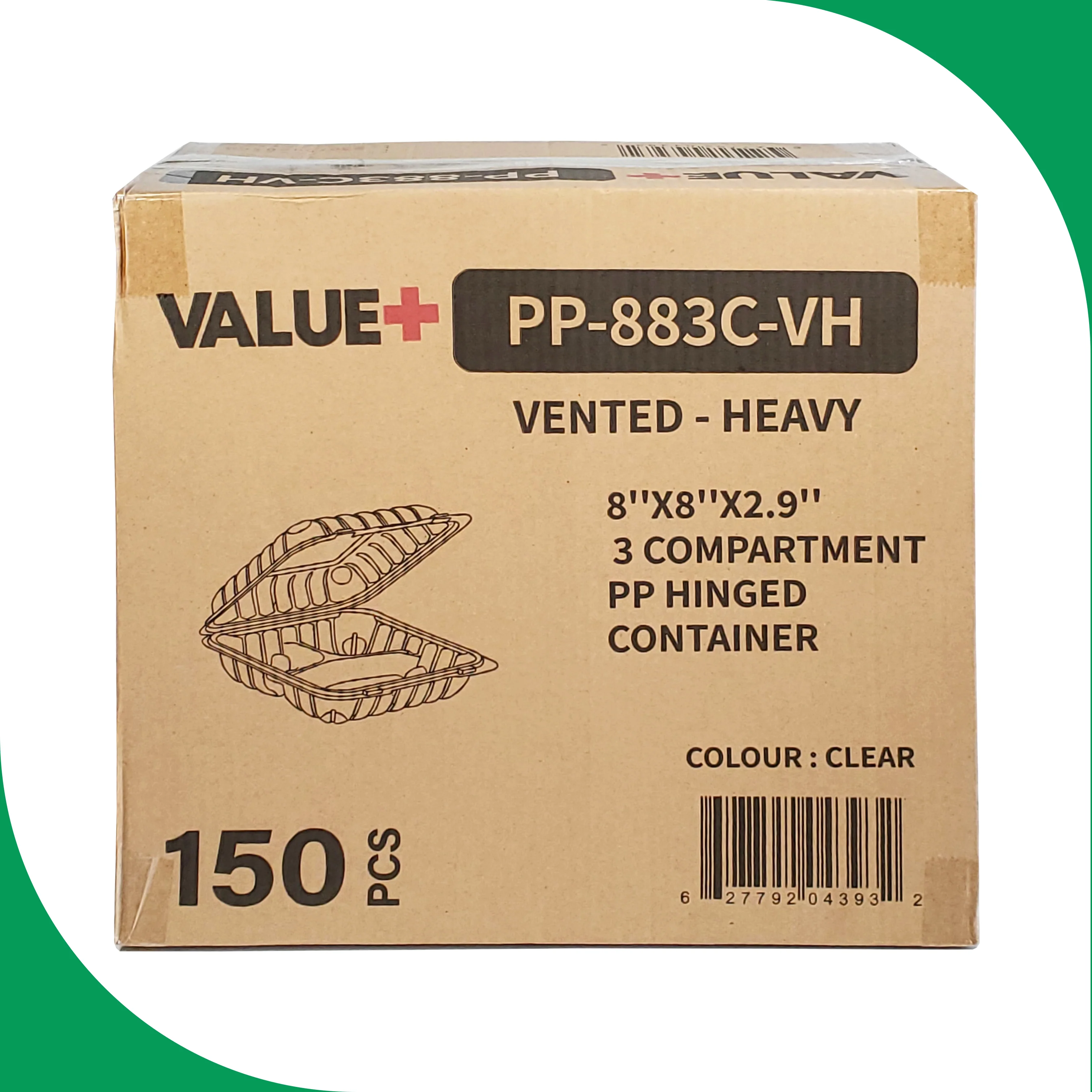 Value+ - PP-883C-VH Premium Food Container 8x8x2.9"  3 Compt. Clear - Image 6