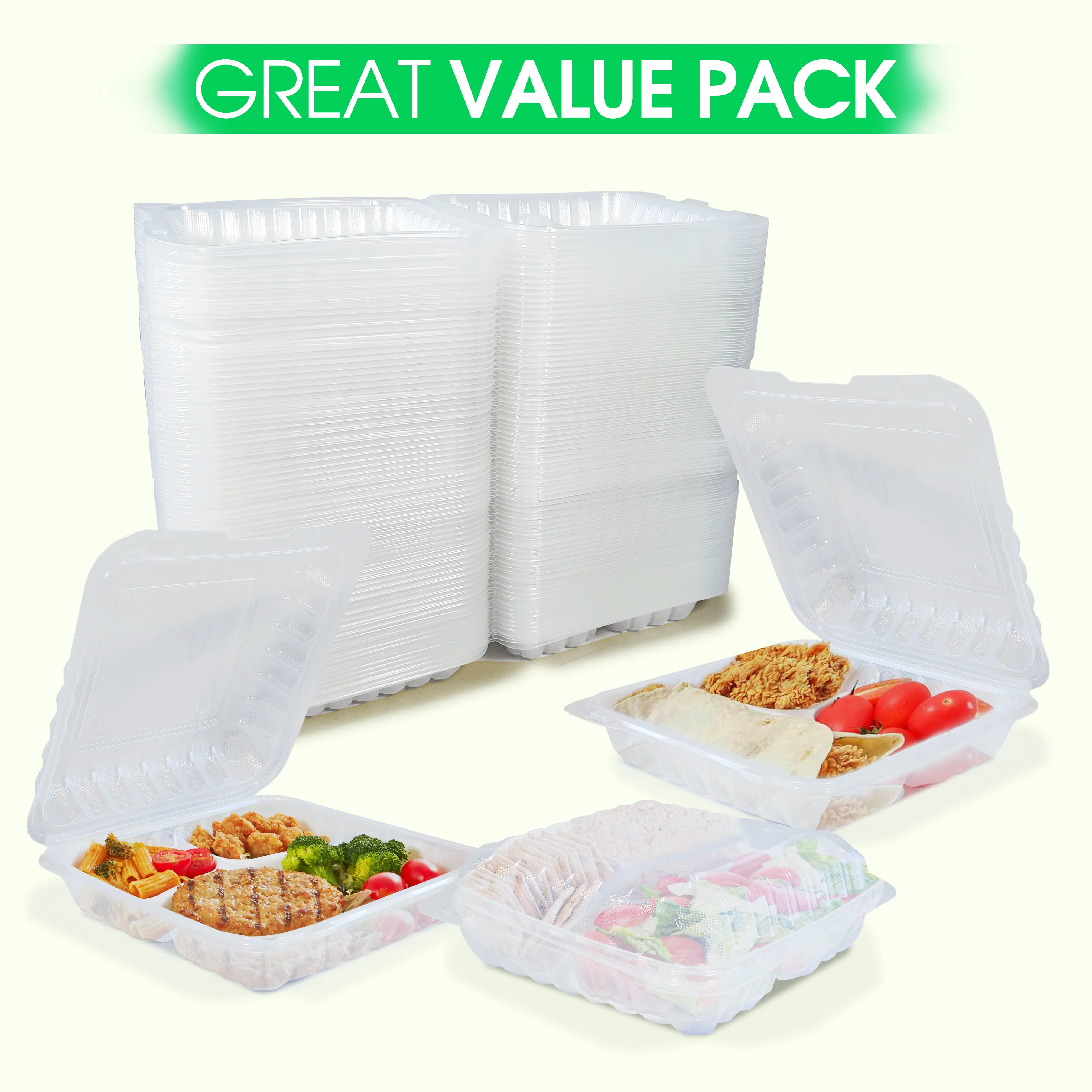 Value+ - PP-883C-VH Premium Food Container 8x8x2.9"  3 Compt. Clear - Image 7