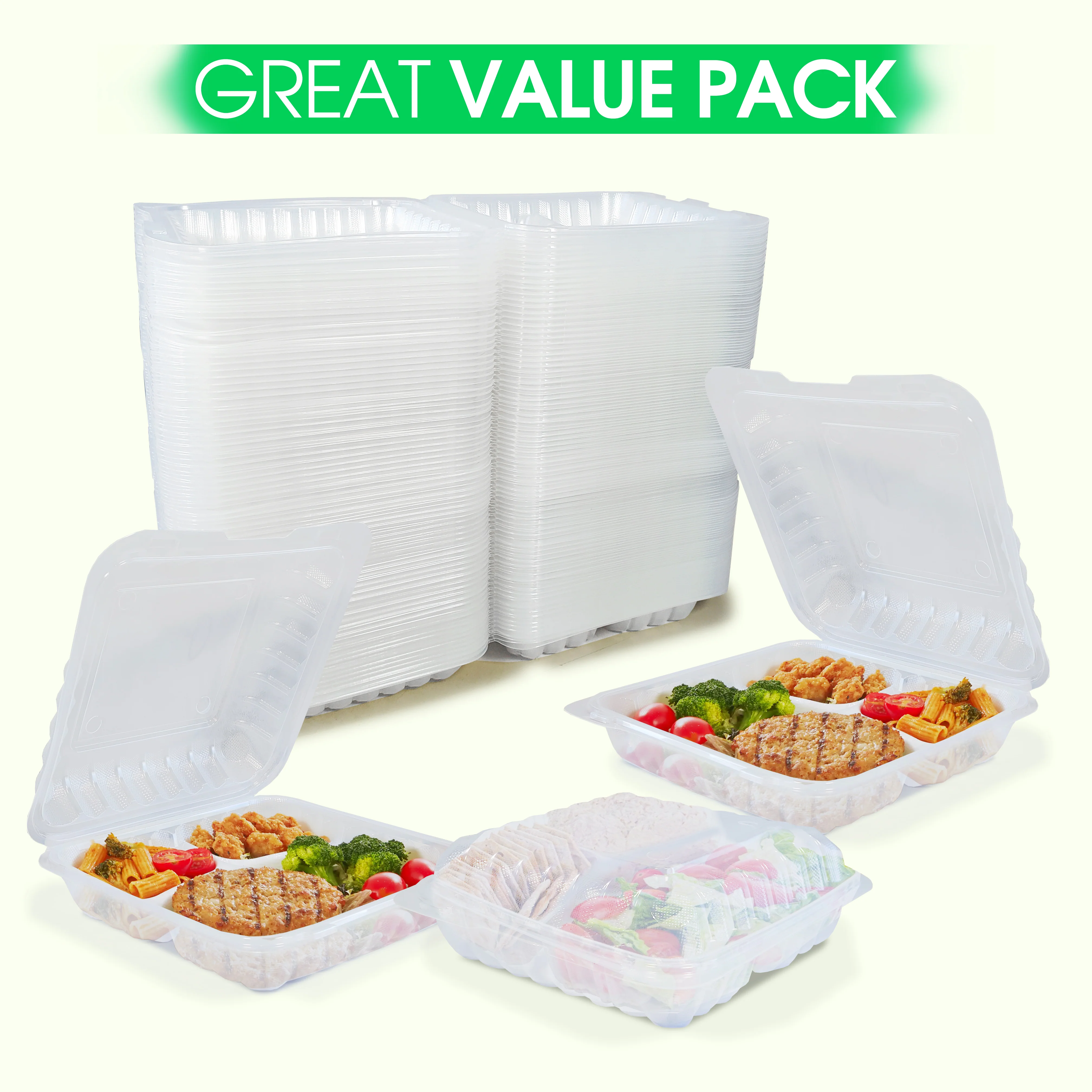 Value+ - PP-993C-VH - PP Hinged Cont. - 9x9x3"- 3 Compt. - Clear - Image 5