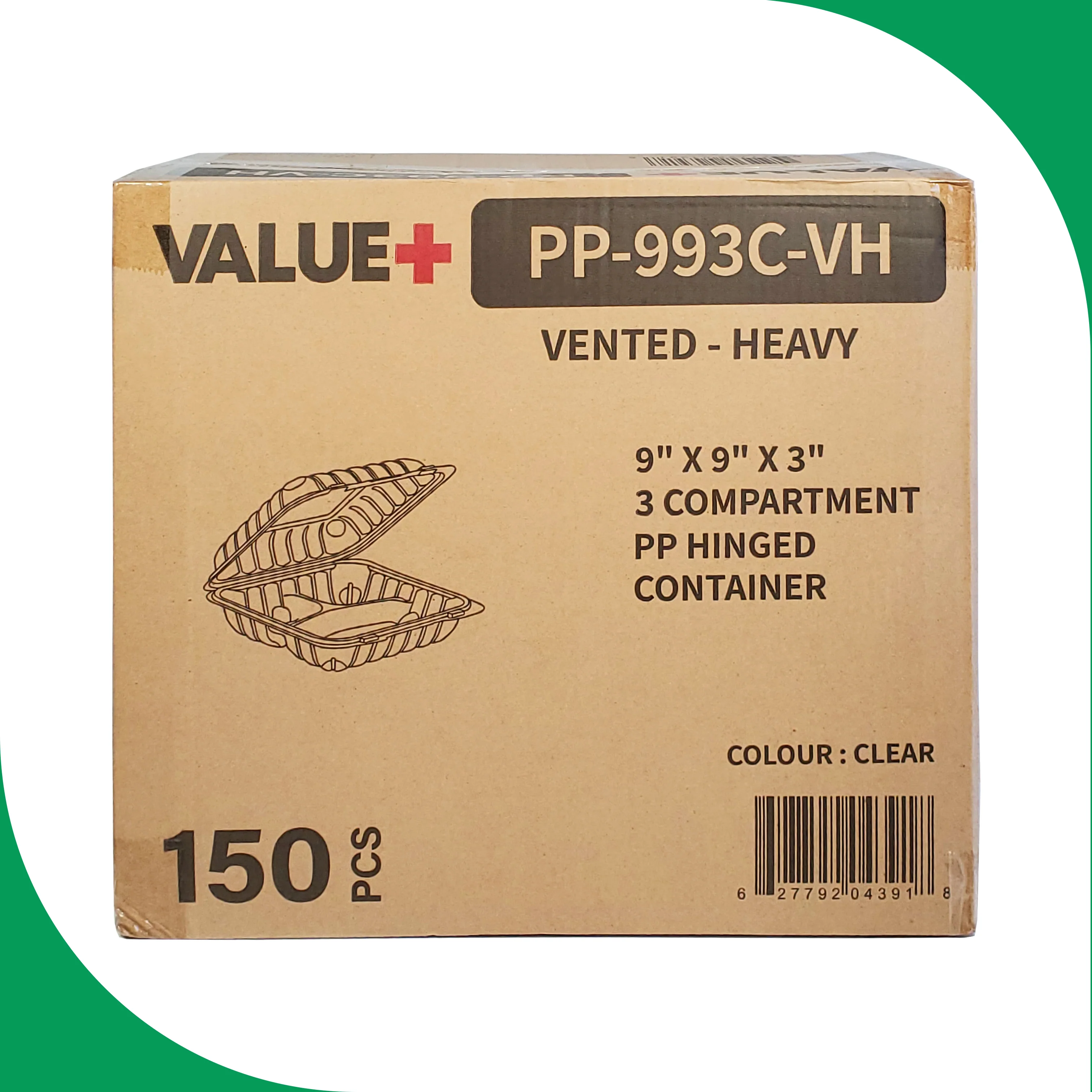 Value+ - PP-993C-VH - PP Hinged Cont. - 9x9x3"- 3 Compt. - Clear - Image 7