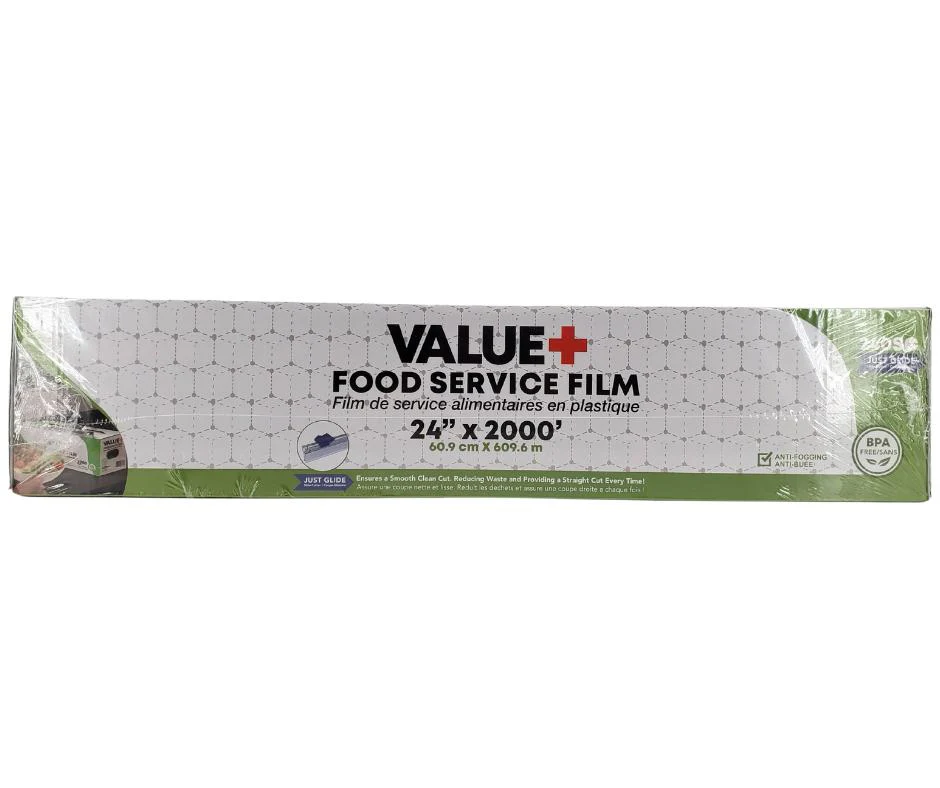 Value+ - 24" x 2000' Food Service Film Wrap with Slide Cutter Box - Image 10