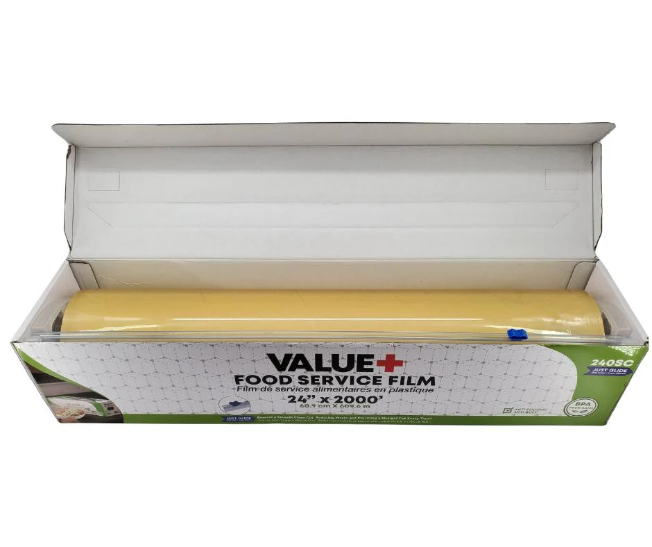 Value+ - 24" x 2000' Food Service Film Wrap with Slide Cutter Box - Image 2