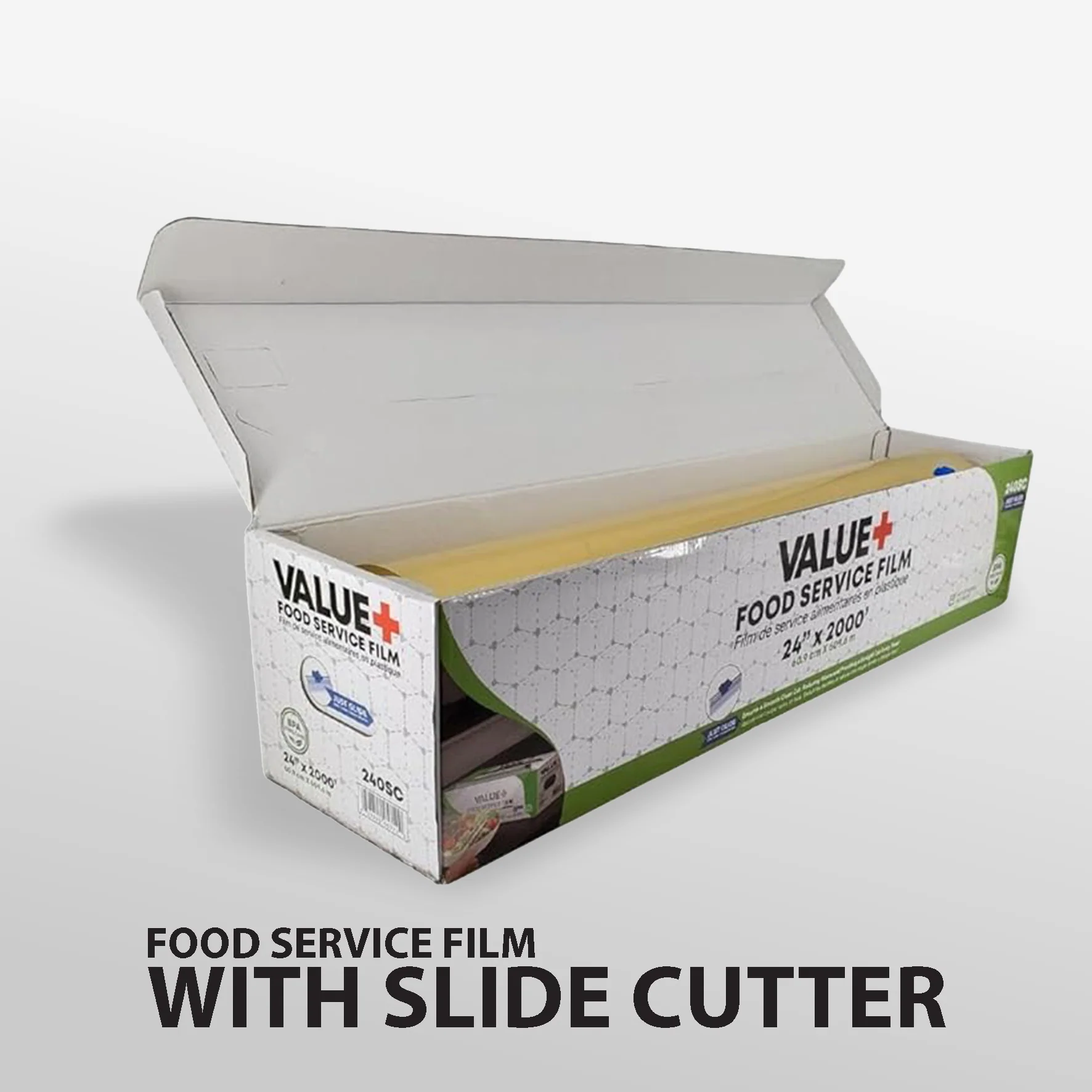 Value+ - 24" x 2000' Food Service Film Wrap with Slide Cutter Box - Image 6