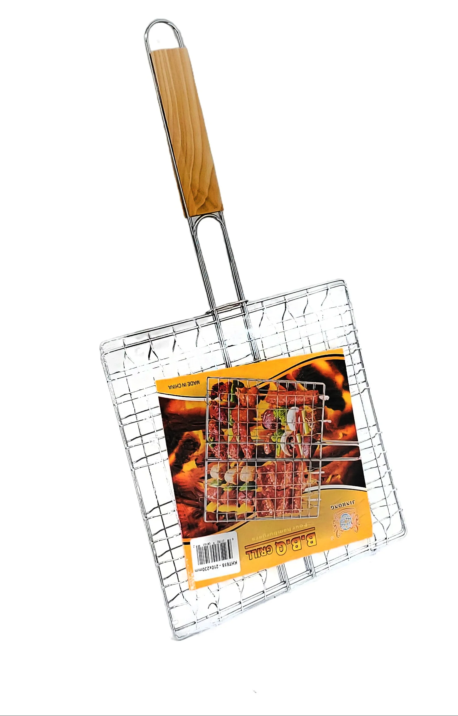 BBQ Grill Basket - 210x230mm Wood Handle - Image 2