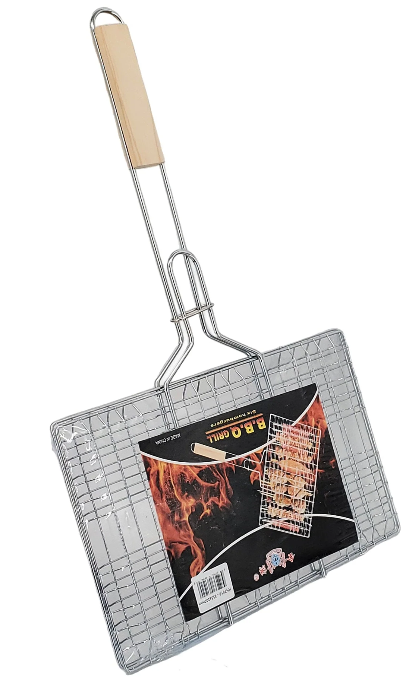 BBQ Grill Basket - 335x200mm Wood Handle - Image 2