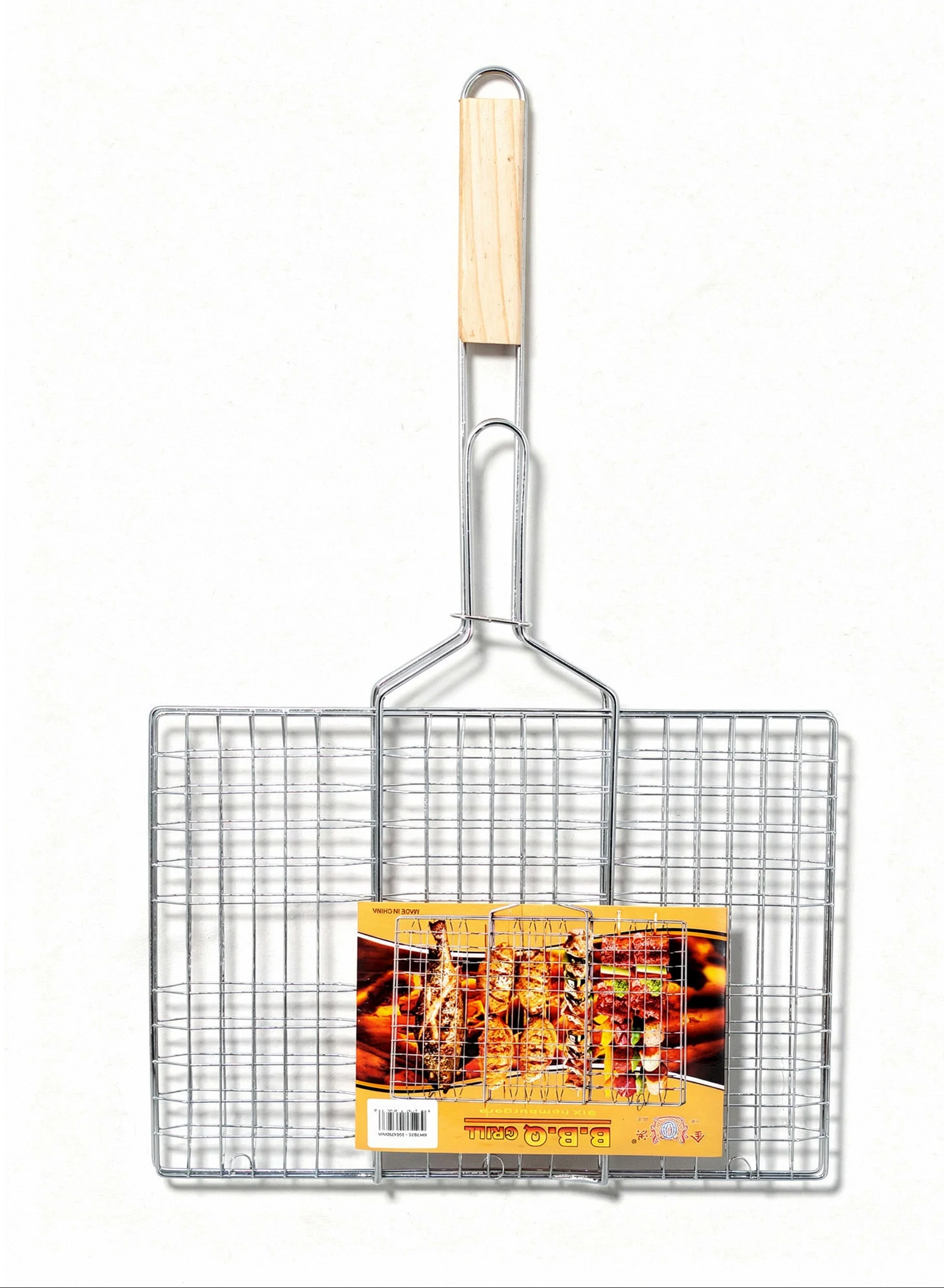 BBQ Grill Basket - 385x280mm Wood Handle - Image 2