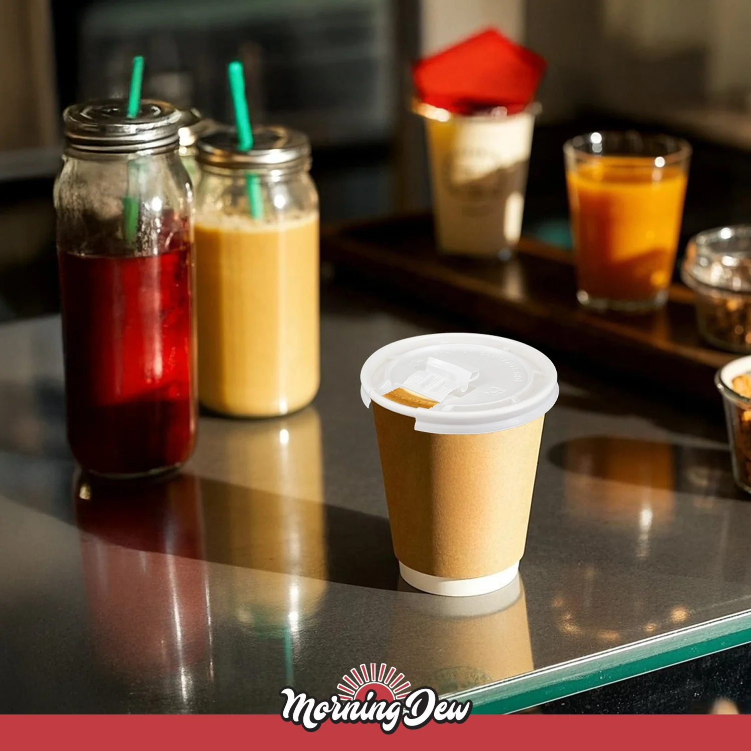 Morning Dew - Tear Back Flat Lid for 10-24 oz Hot Paper Cups - White - 10F-W - Image 10