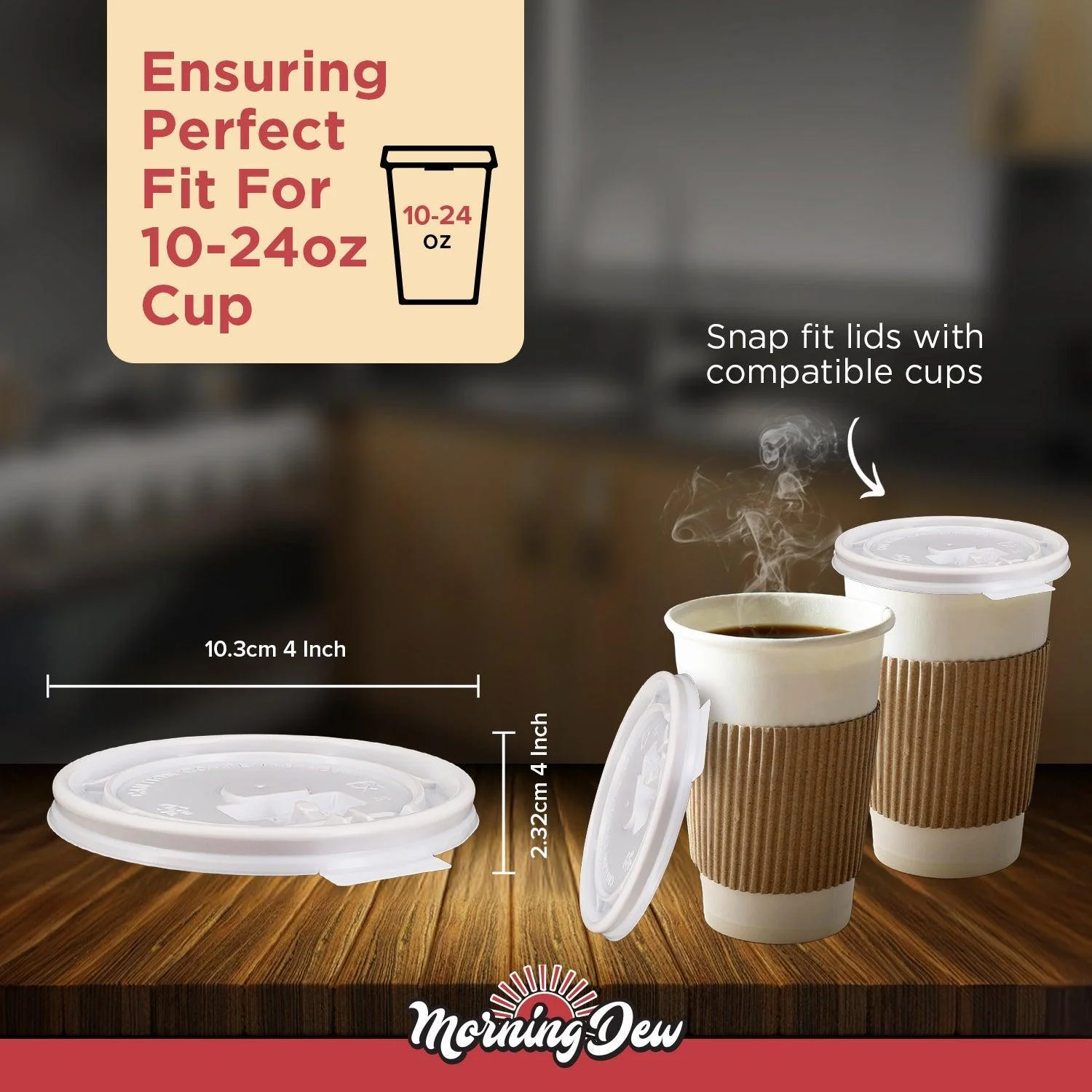 Morning Dew - Tear Back Flat Lid for 10-24 oz Hot Paper Cups - White - 10F-W - Image 3