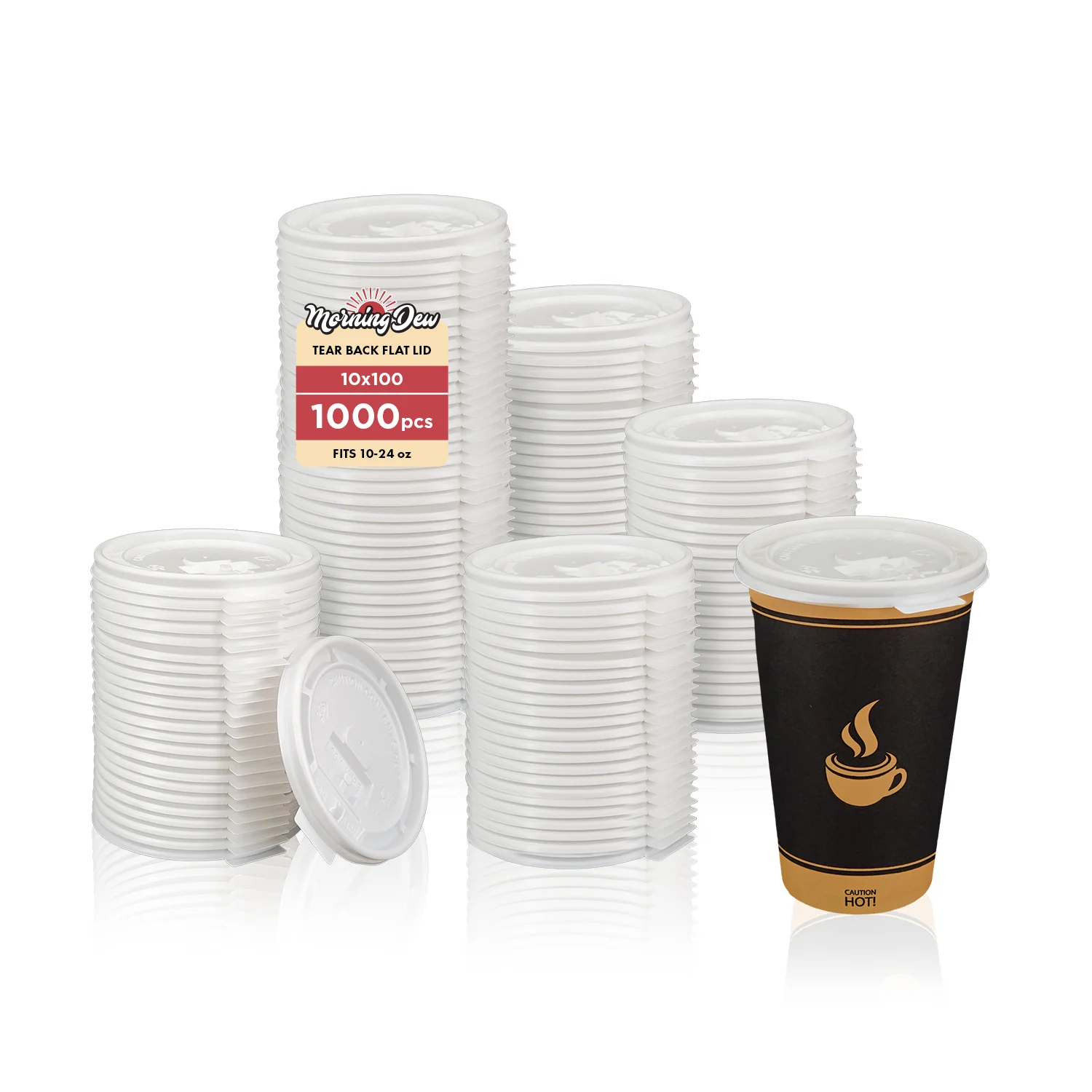 Morning Dew - Tear Back Flat Lid for 10-24 oz Hot Paper Cups - White - 10F-W - Image 4