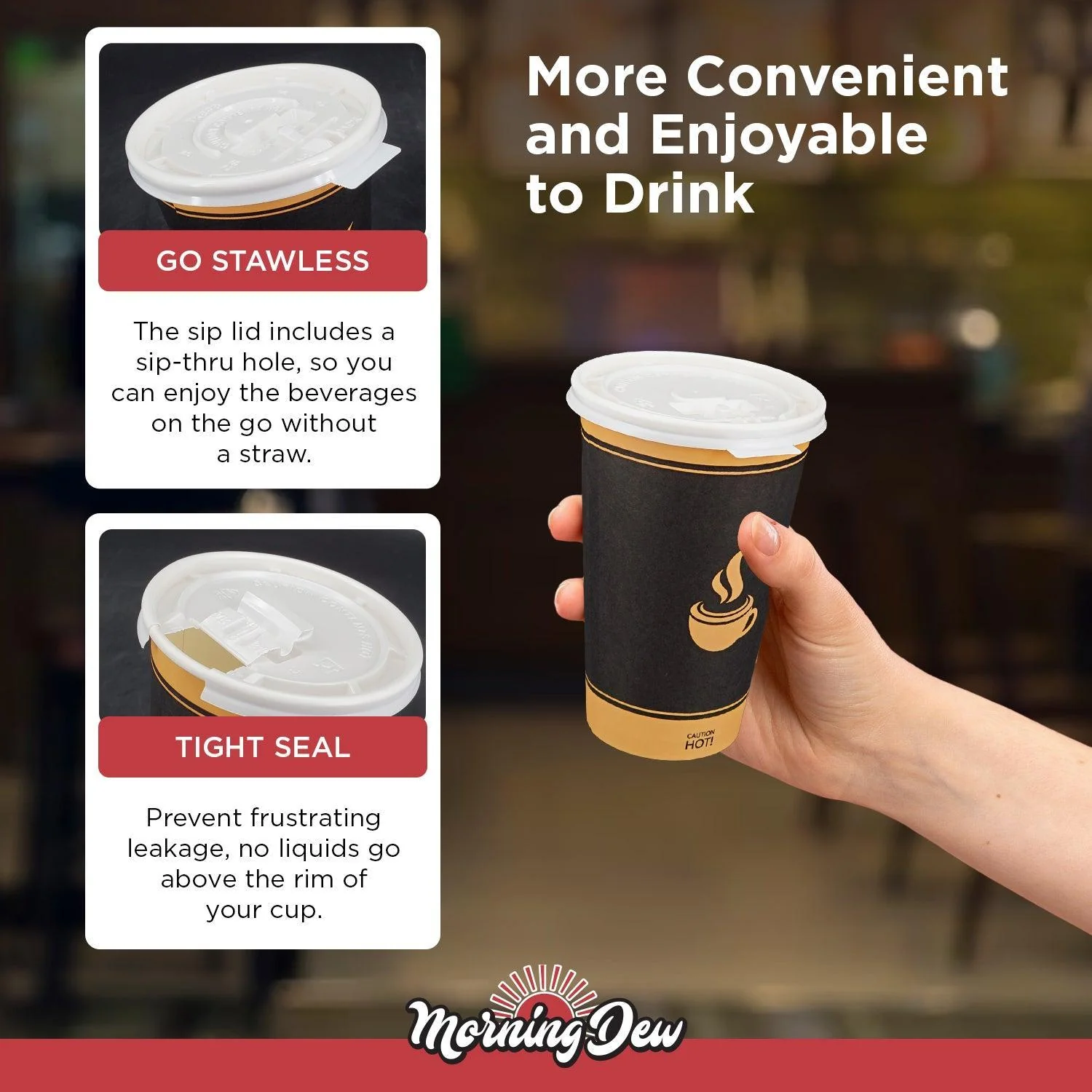 Morning Dew - Tear Back Flat Lid for 10-24 oz Hot Paper Cups - White - 10F-W - Image 6