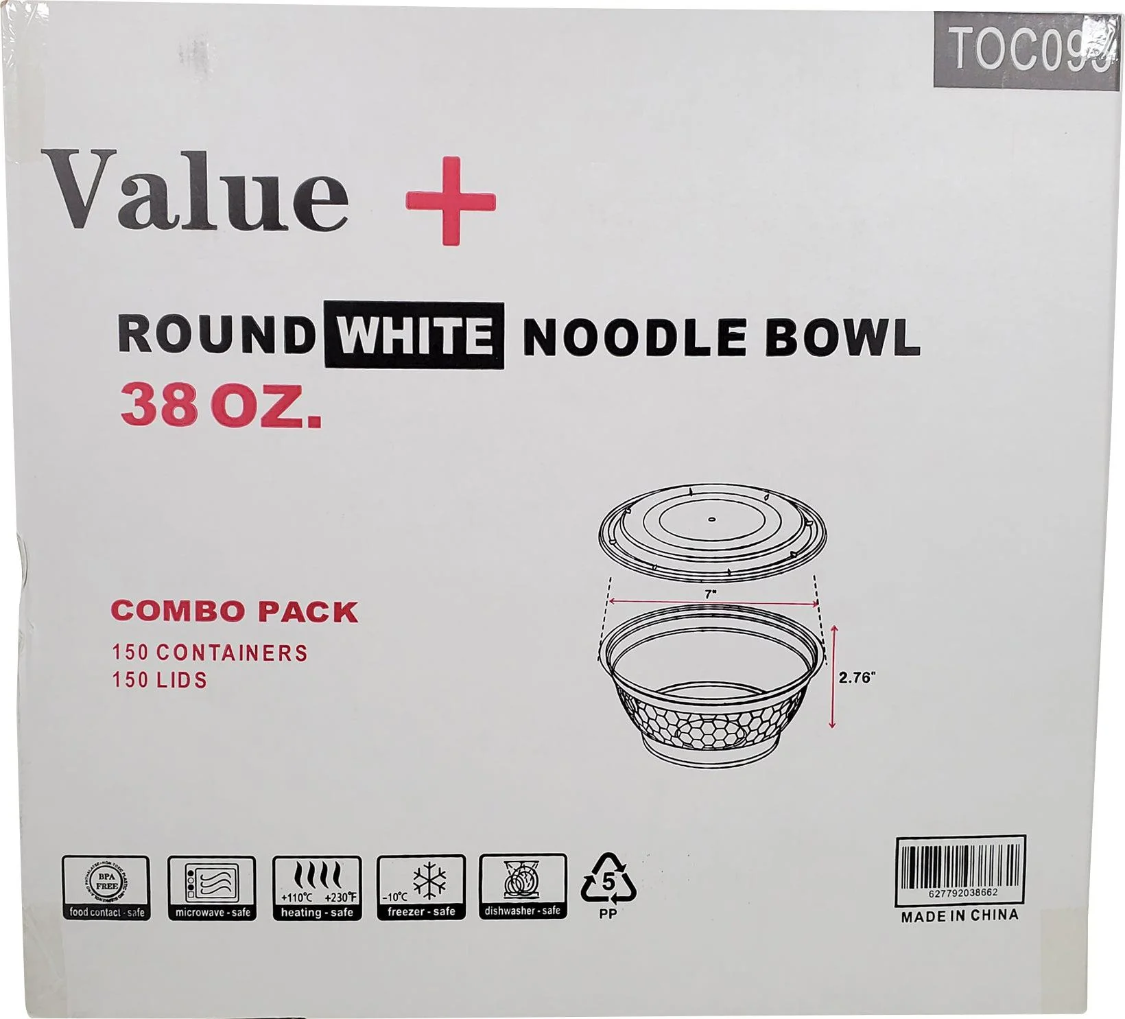 Value+ - 38oz Round Plastic Noodle Bowl - White - YN-38 - Image 2