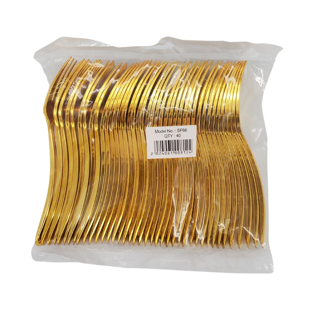 Plastic Fork - Gold - 18.9cm - SF66 - Image 2